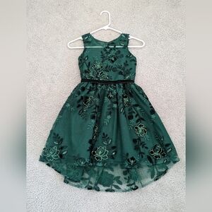 Rare Editions Girls' Dark Green Tulle Sequin Hi-Low Dress - Size 8 (Used)